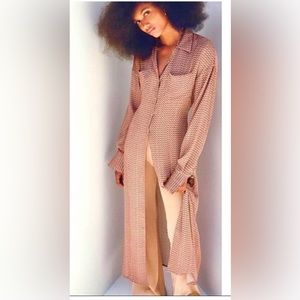 Zara mauve print silky button down shirt dress size xs